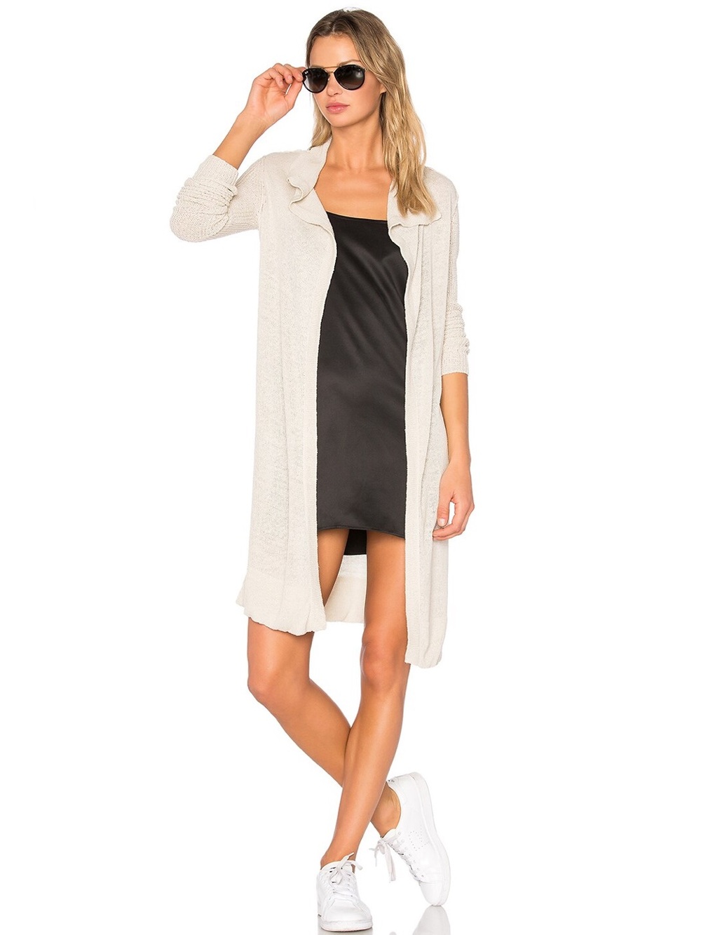JAMES PERSE Draped Cardigan Silk Ecru Knit Linen/Beige NWT $295 Small